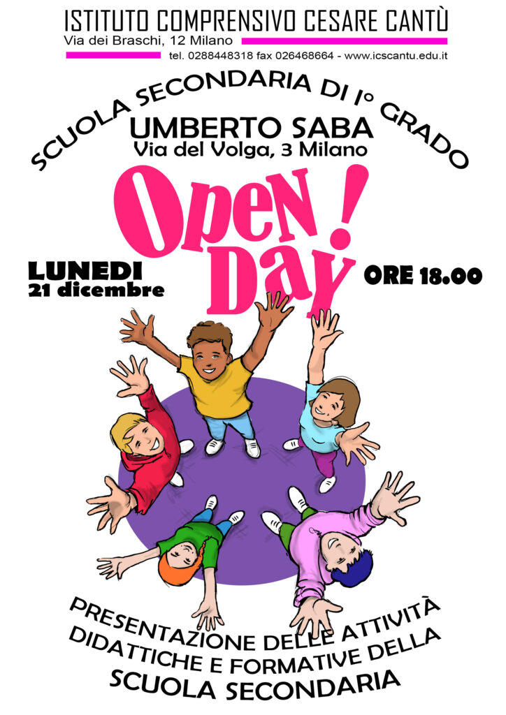 Locandina Open Day 2020 Scuola secondaria di primo grado U. Saba